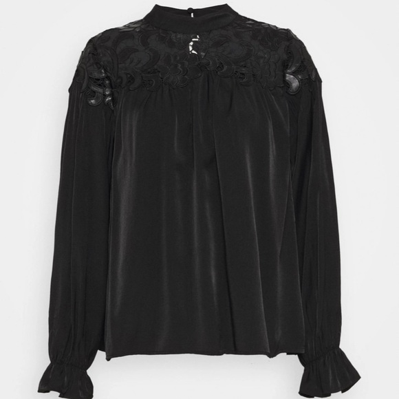 PU Leather appliqué Blouse - Picture 1 of 4